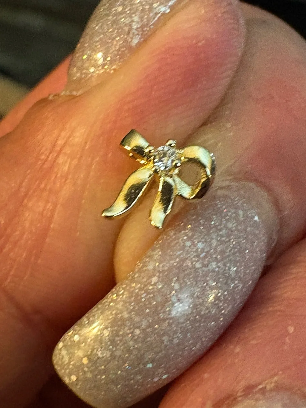 Nose Ring- Bow  Cubic zirconia  20G Nose Ring Stud Screw 316L Stainless Steel Go